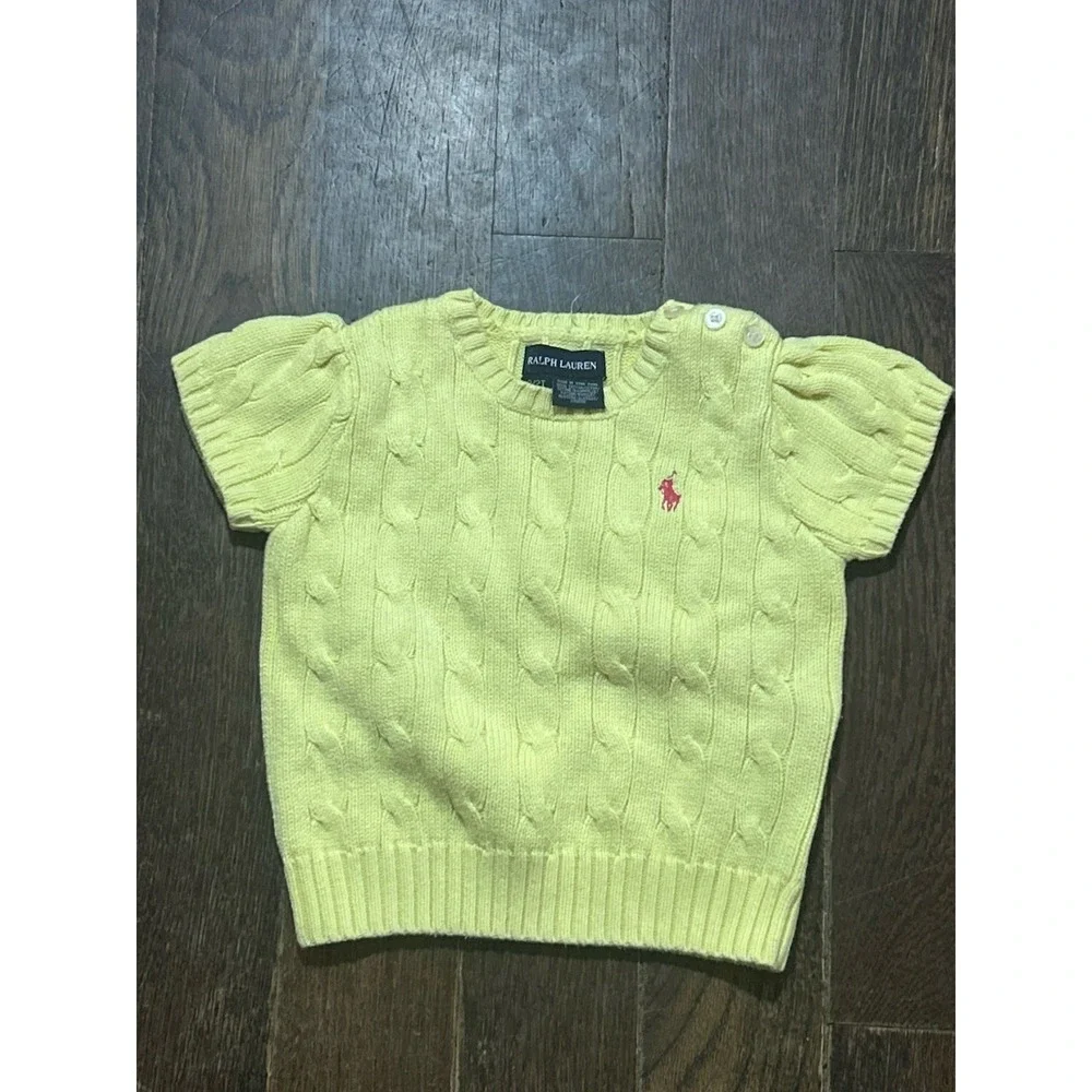 Ralph Lauren Girls Cable-Knit Cotton Short Sleeve Puff Sleeve 2T Sweater Vintage